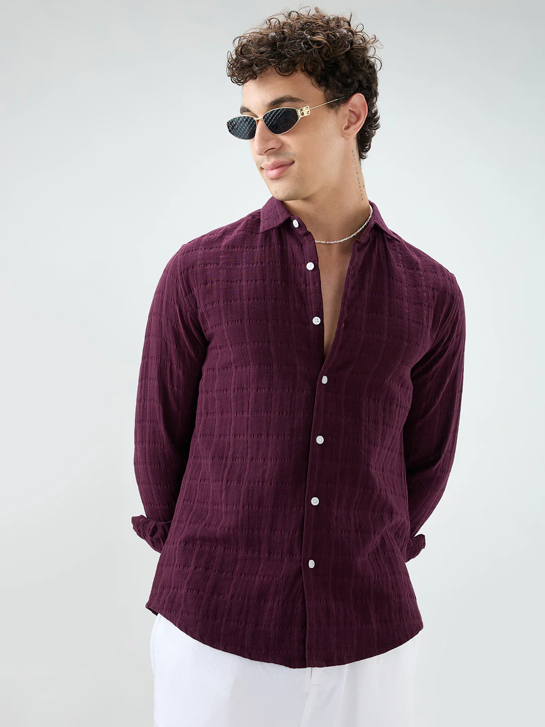Classic Wine Double Cloth Seersucker Shirt - Image 4