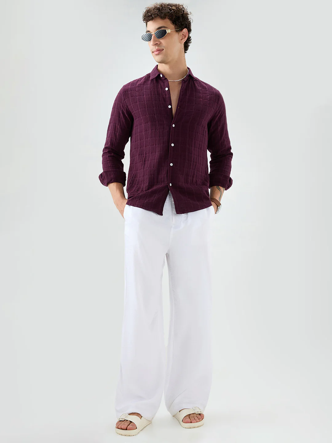Classic Wine Double Cloth Seersucker Shirt - Image 7