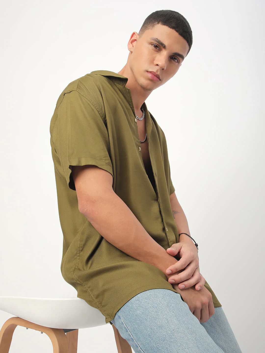 Classy Olive Oversized Shirt - Image 4