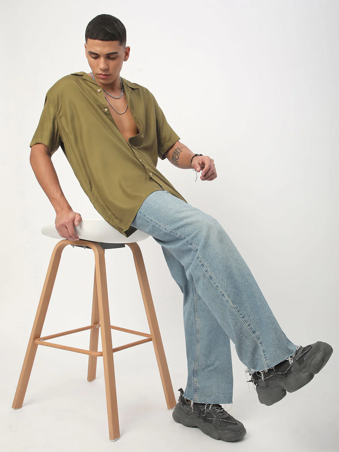 Classy Olive Oversized Shirt - Image 8