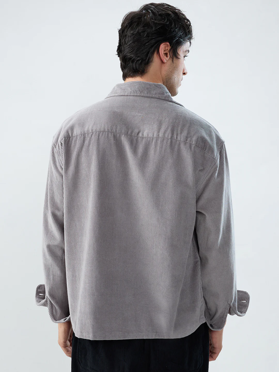Cloud Grey Corduroy Boxy Fit Crop Shirt - Image 7