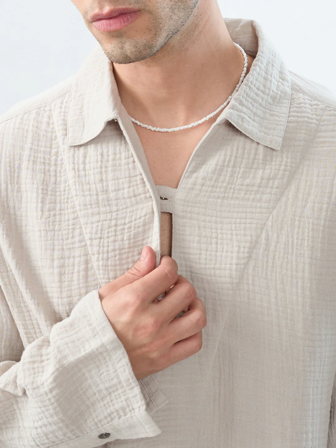 Cloud Grey Cuffless Double Cloth Oversized Shirt - Image 3
