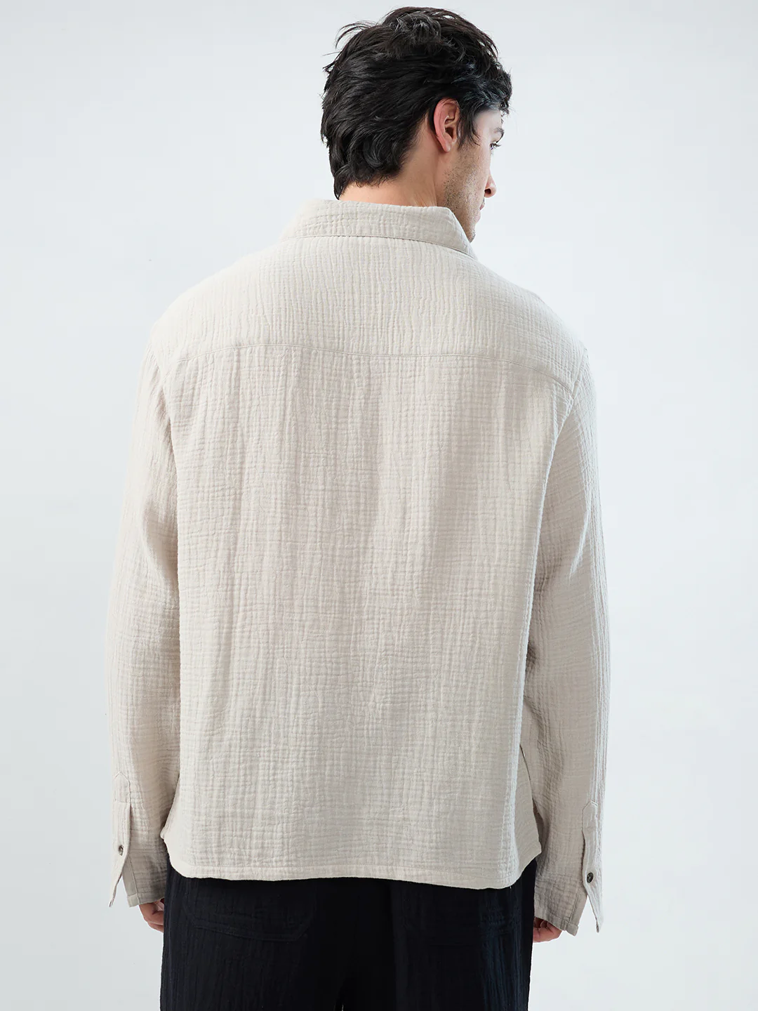 Cloud Grey Cuffless Double Cloth Oversized Shirt - Image 8