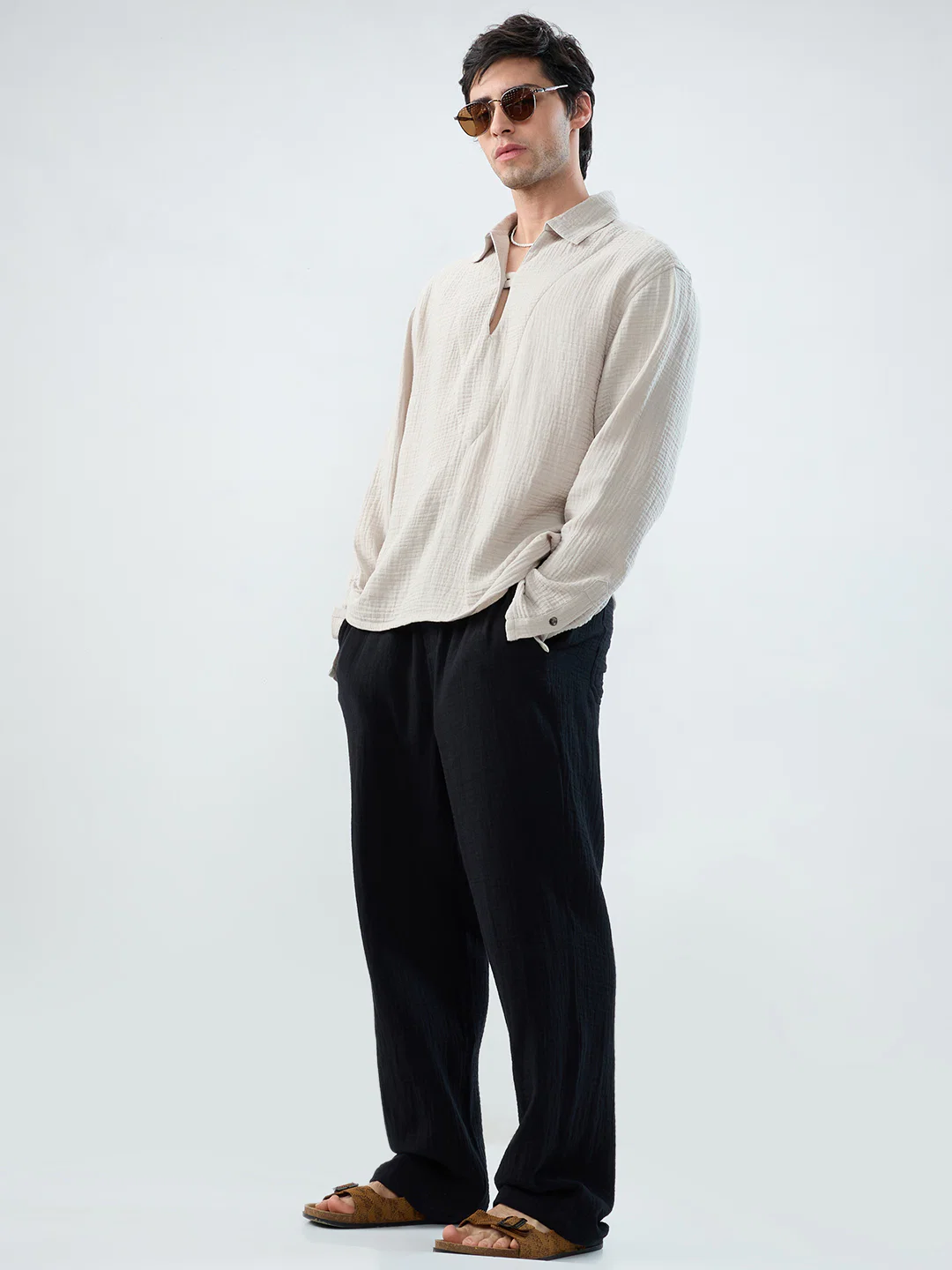 Cloud Grey Cuffless Double Cloth Oversized Shirt - Image 9