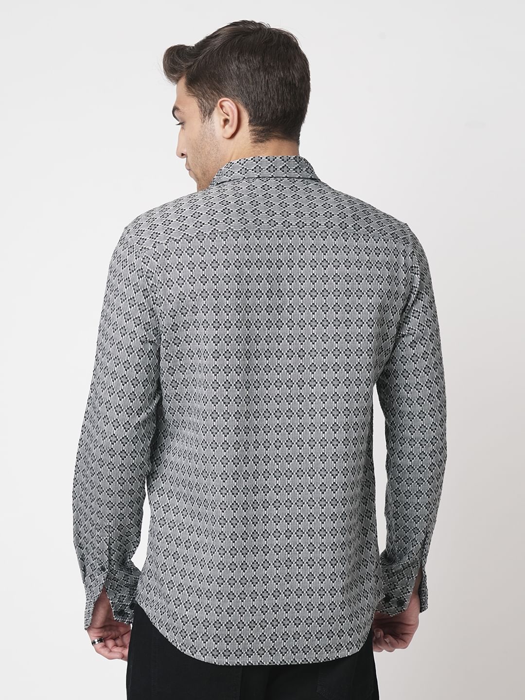Cloud Grey Diamond Jacquard Weaved Shirt - Image 7