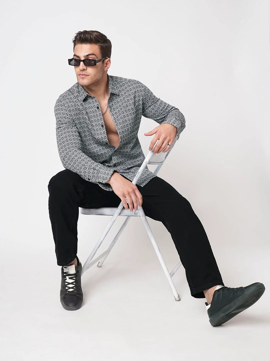 Cloud Grey Diamond Jacquard Weaved Shirt - Image 8