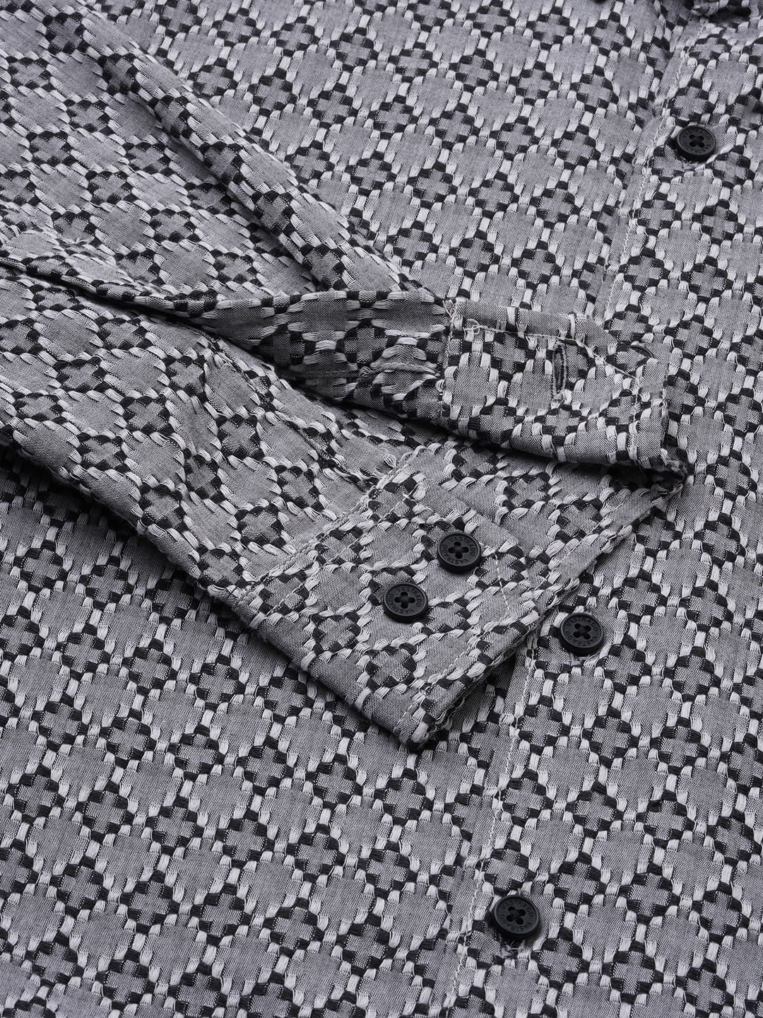 Cloud Grey Diamond Jacquard Weaved Shirt - Image 9