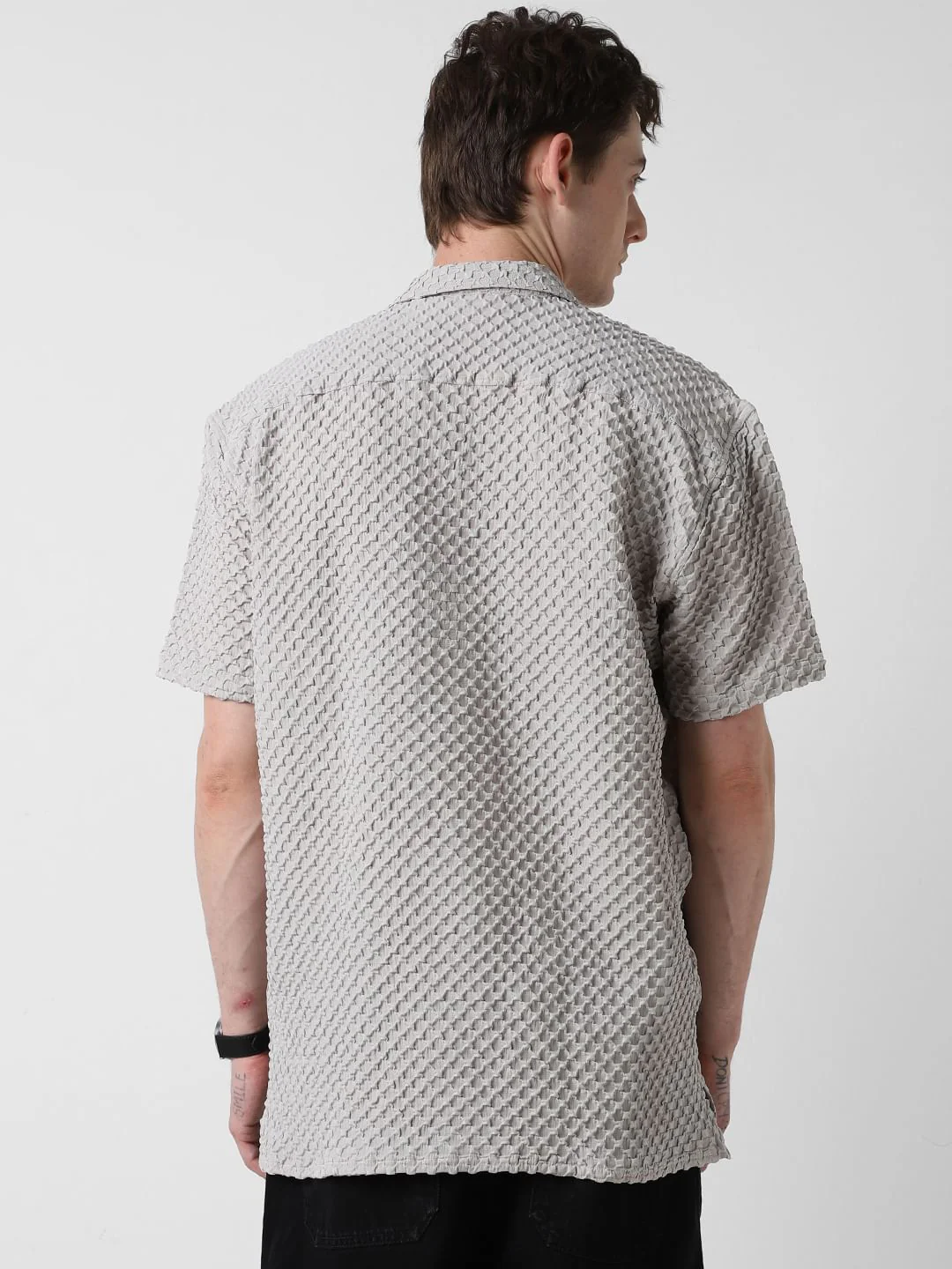 Cloud Grey Embossed Patterned Oversized Shirt - Image 6