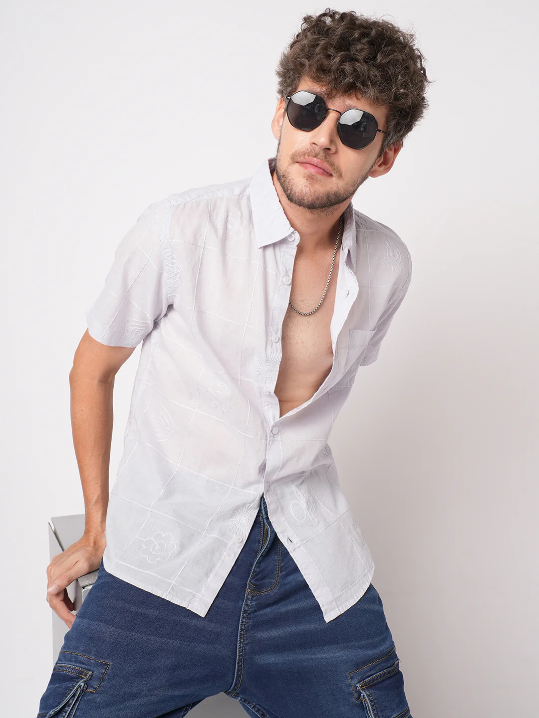 Cloud Grey Embroidered Shirt - Image 2