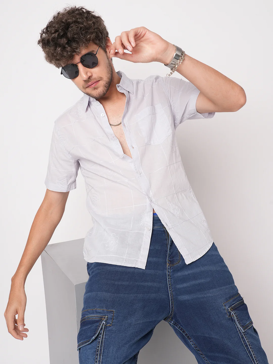 Cloud Grey Embroidered Shirt - Image 4