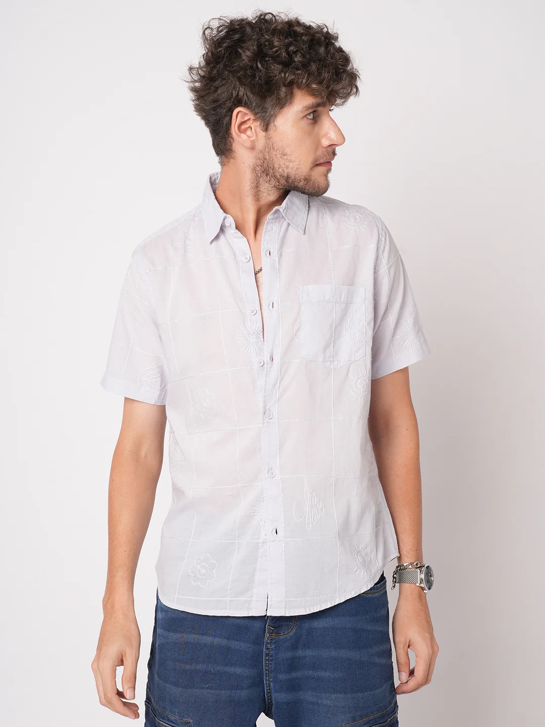 Cloud Grey Embroidered Shirt - Image 5