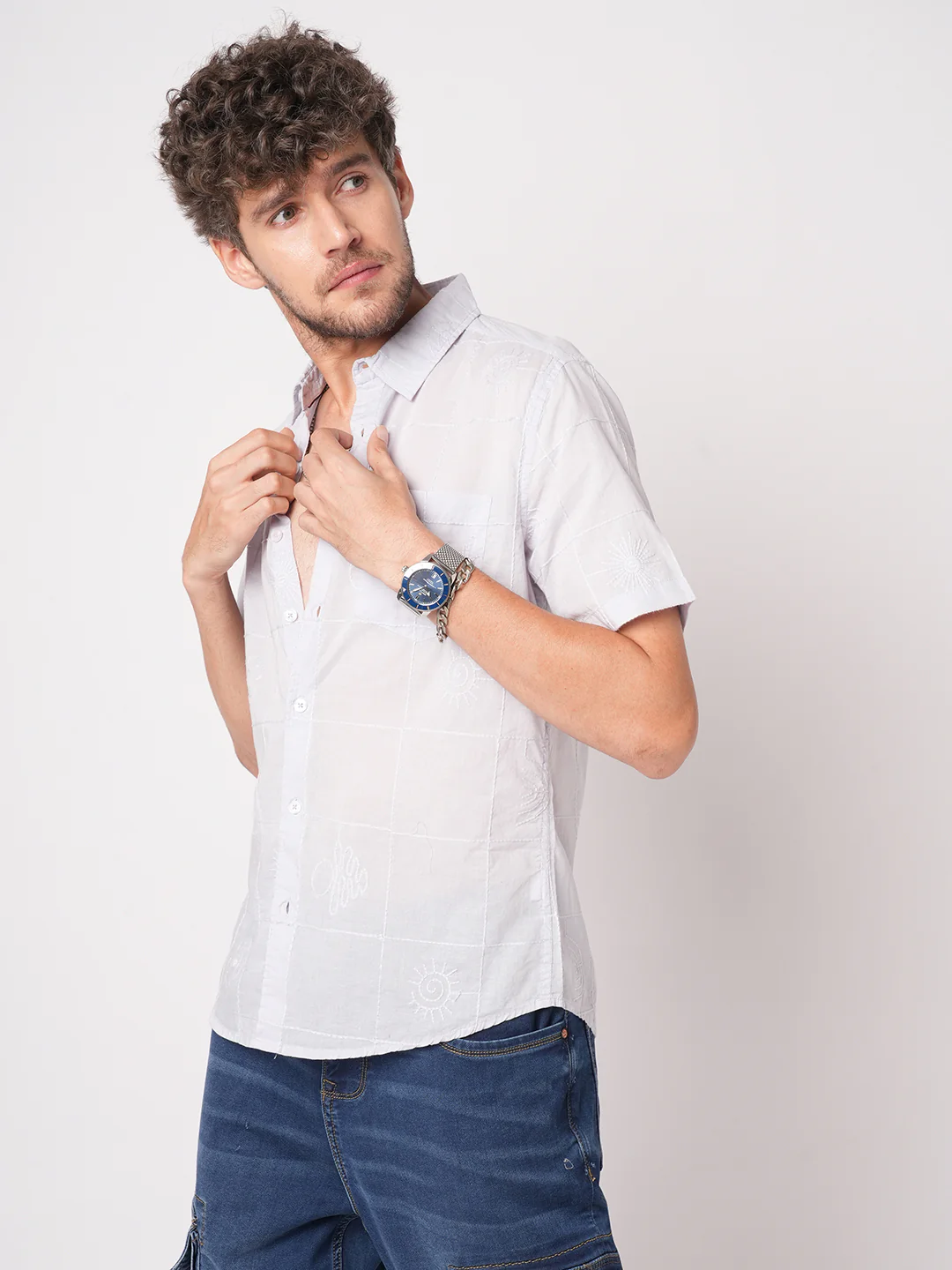 Cloud Grey Embroidered Shirt - Image 6
