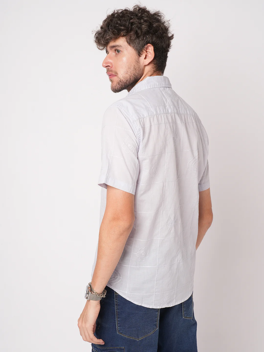 Cloud Grey Embroidered Shirt - Image 7