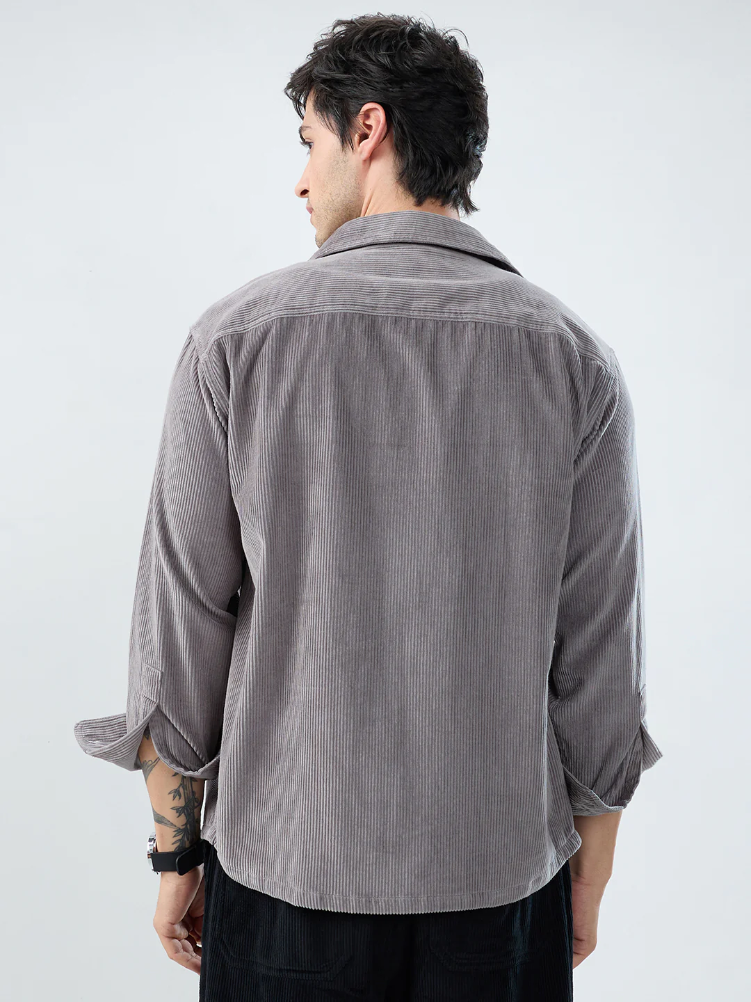 Cloud Grey Structured Corduroy Double Pocket Overshirt - Image 7