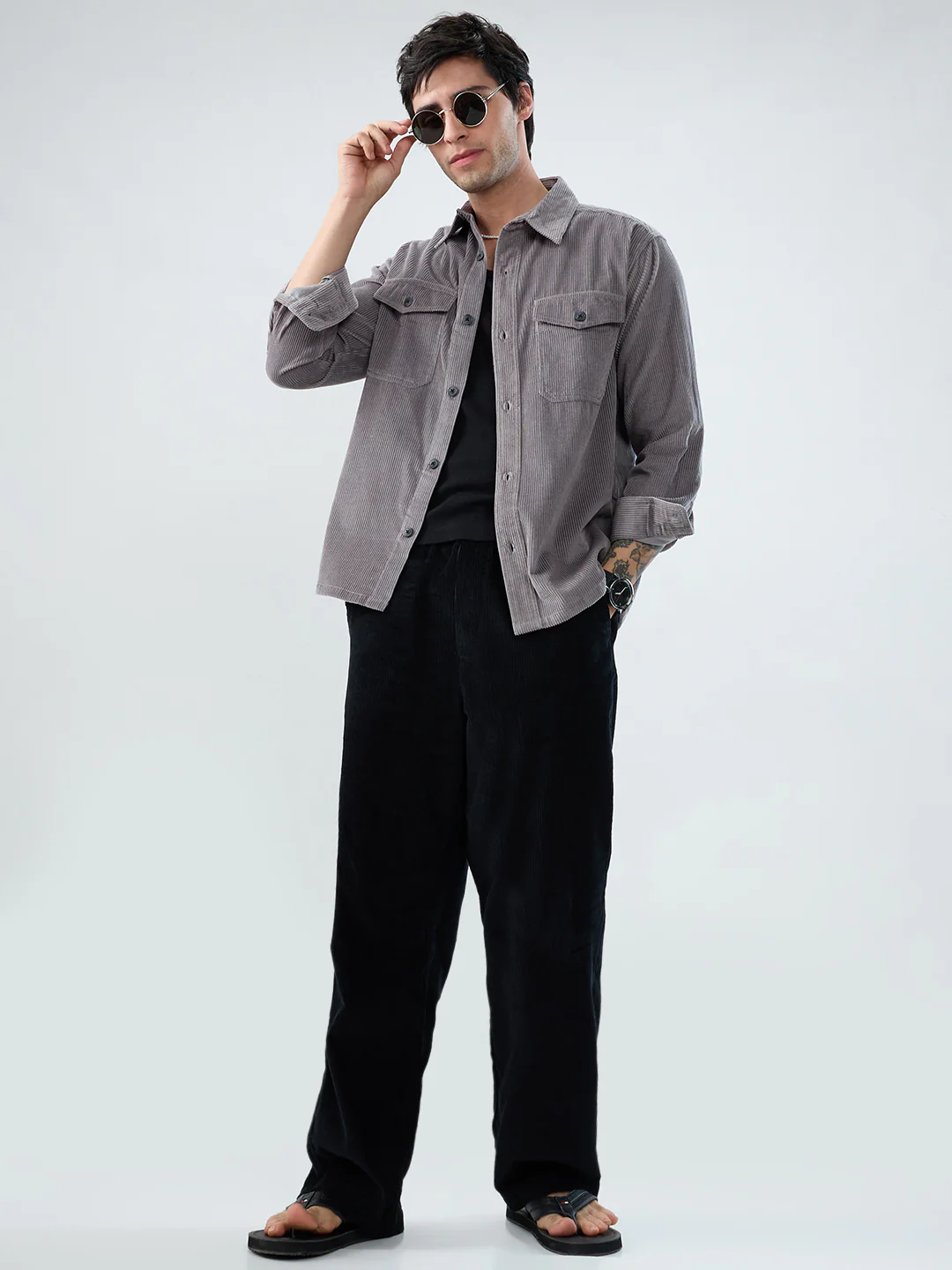 Cloud Grey Structured Corduroy Double Pocket Overshirt - Image 8