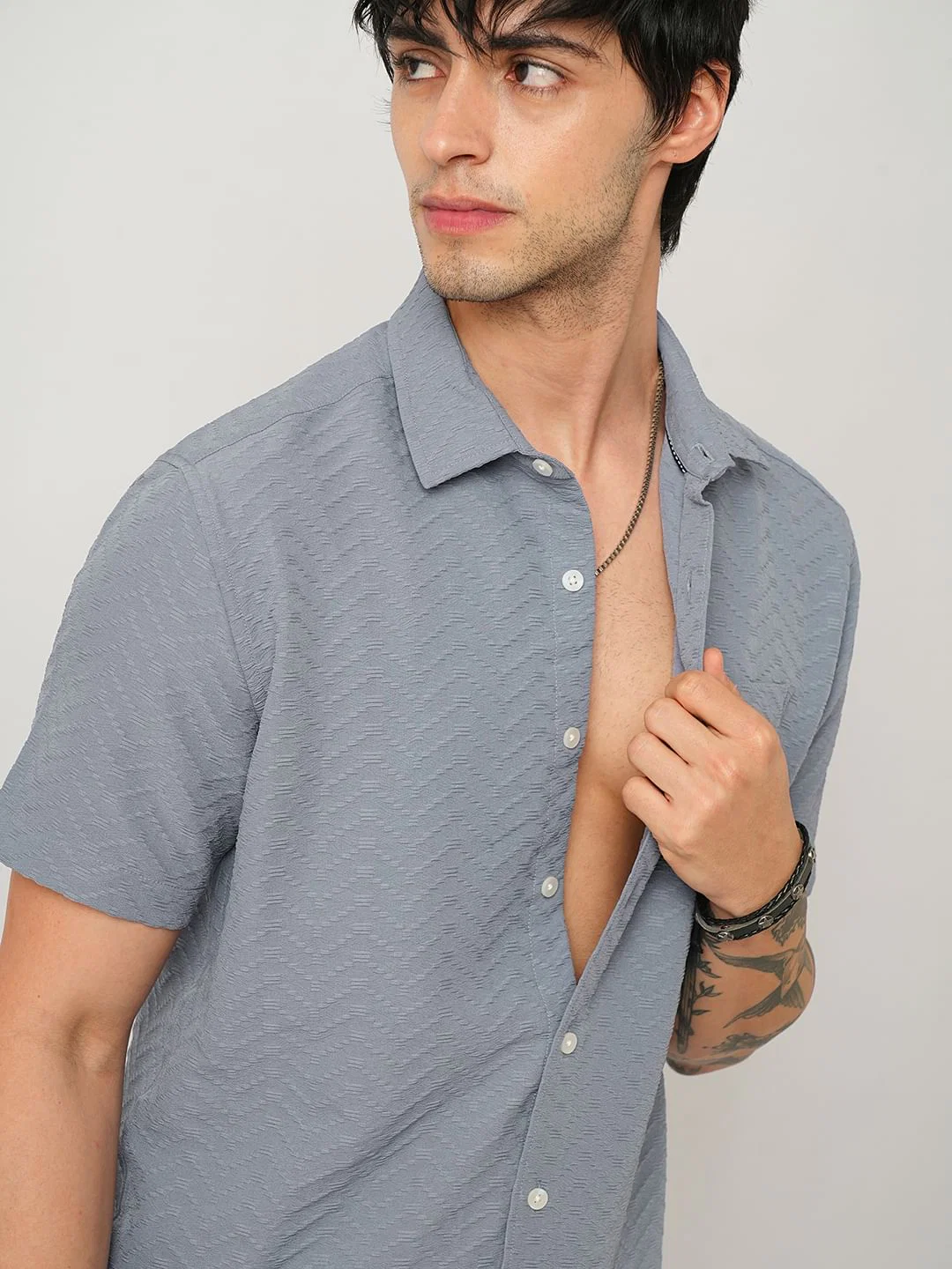 Cloud Grey Wavique Textured Shirt - Image 2