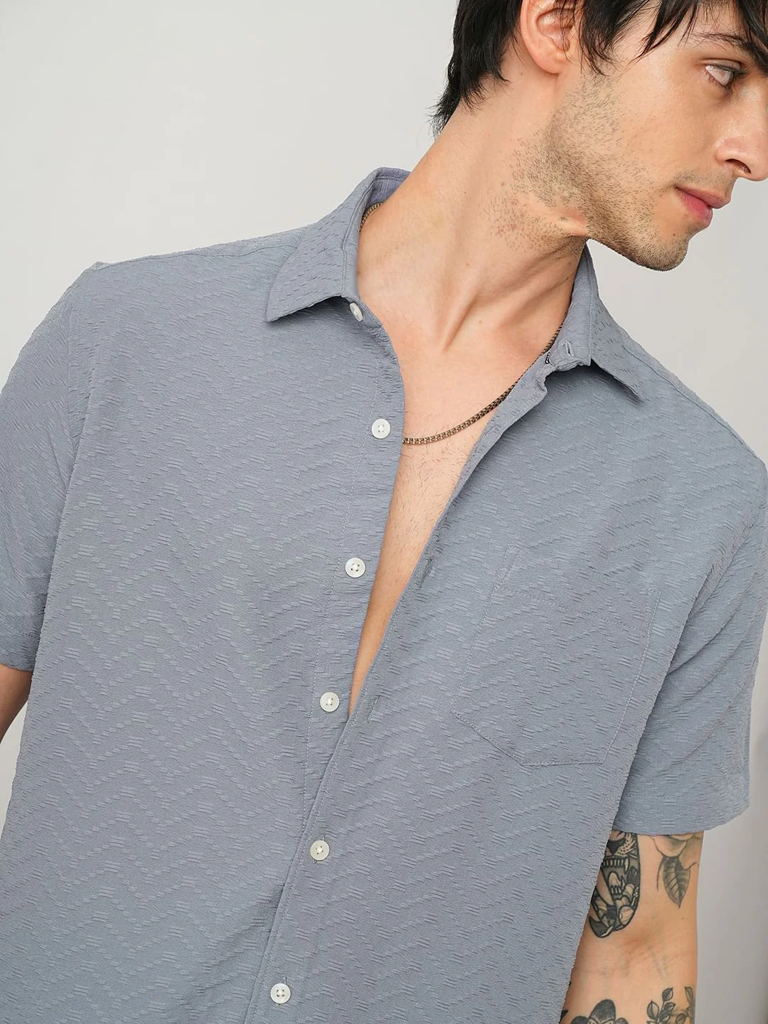 Cloud Grey Wavique Textured Shirt - Image 4
