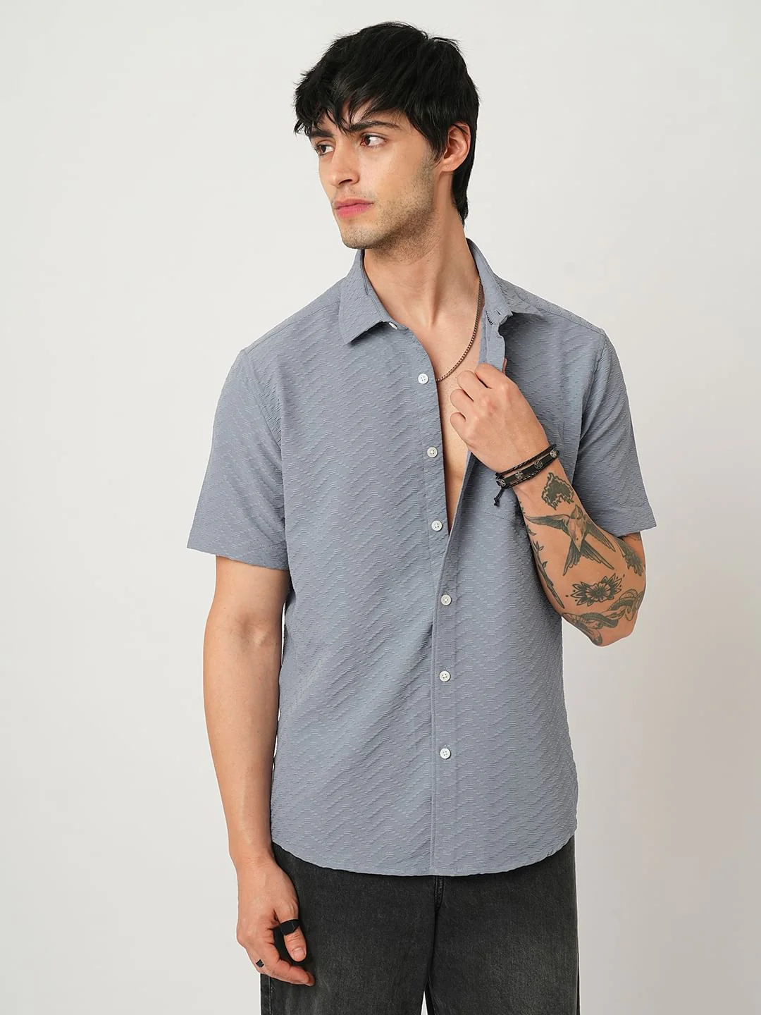 Cloud Grey Wavique Textured Shirt - Image 5