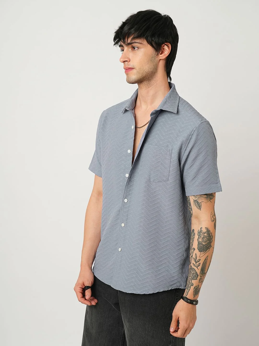 Cloud Grey Wavique Textured Shirt - Image 6