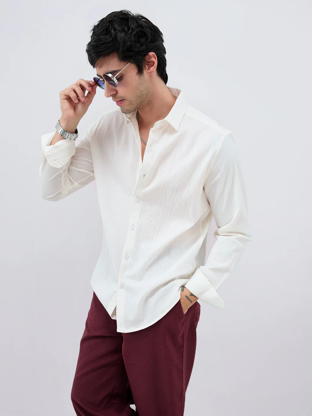 Cloud White Breezy Textured Shirt - Image 2