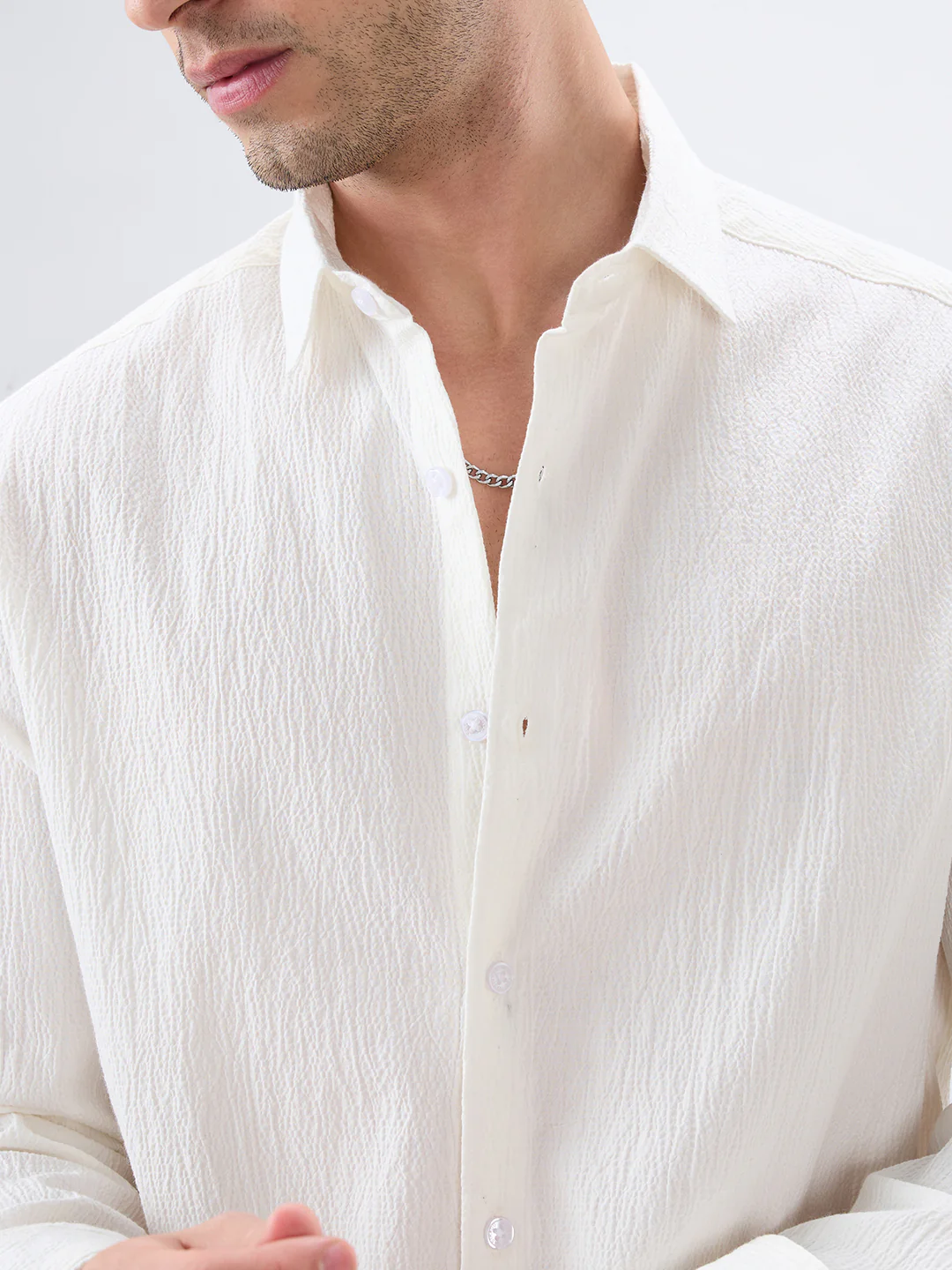 Cloud White Breezy Textured Shirt - Image 3