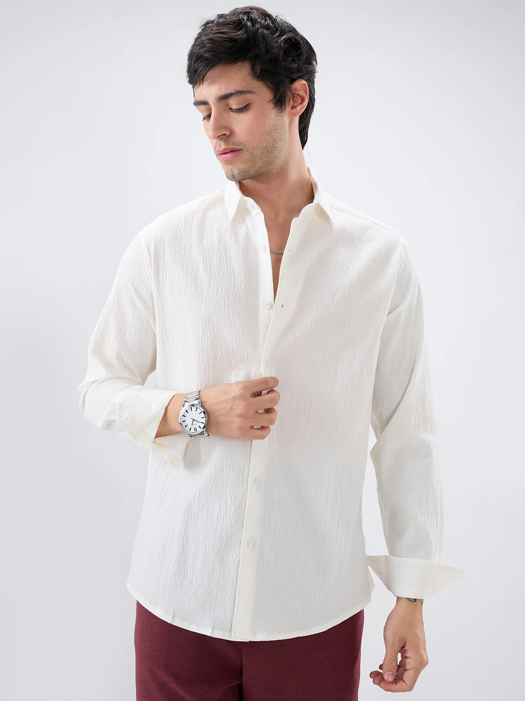 Cloud White Breezy Textured Shirt - Image 5