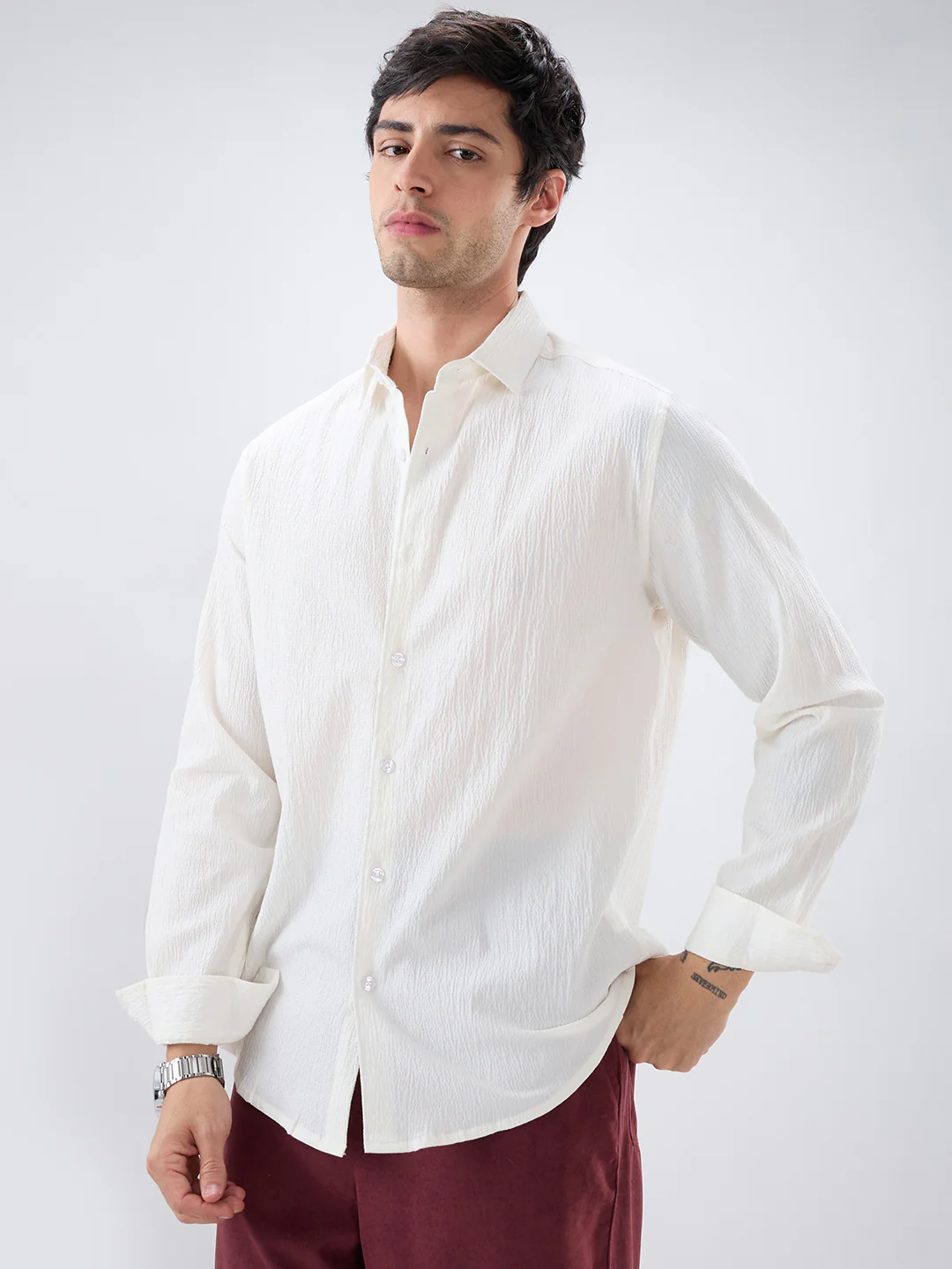 Cloud White Breezy Textured Shirt - Image 6