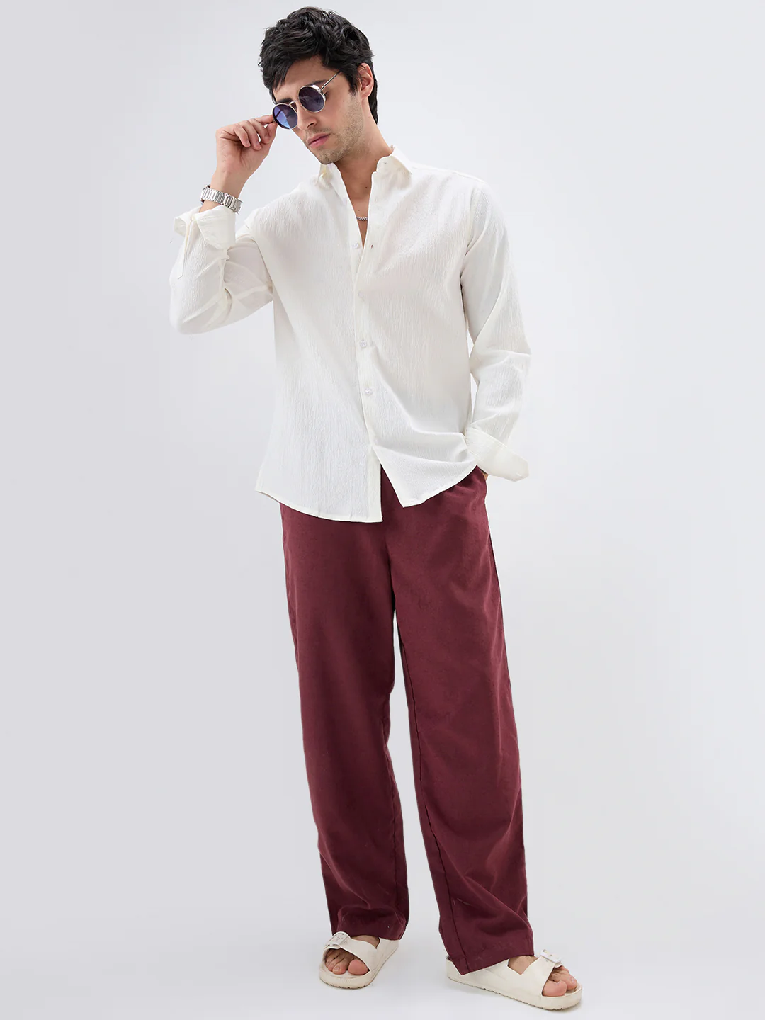 Cloud White Breezy Textured Shirt - Image 8