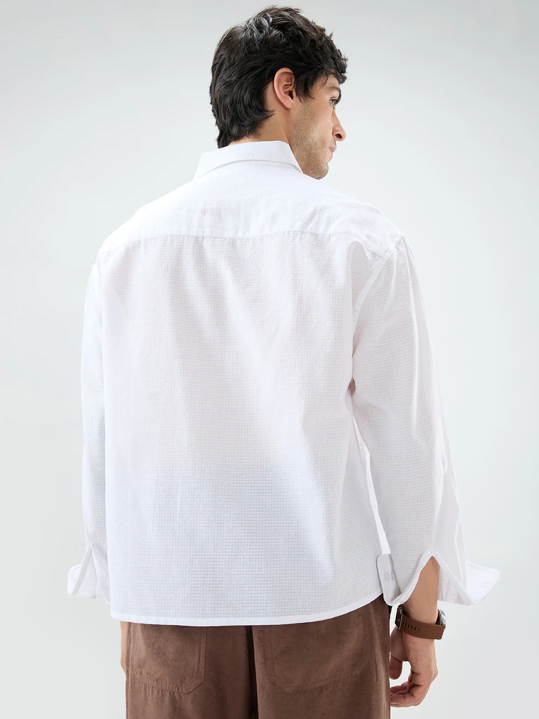 Cloud White Sheer Fine Weave Boxy Fit Crop Shirt - Image 7
