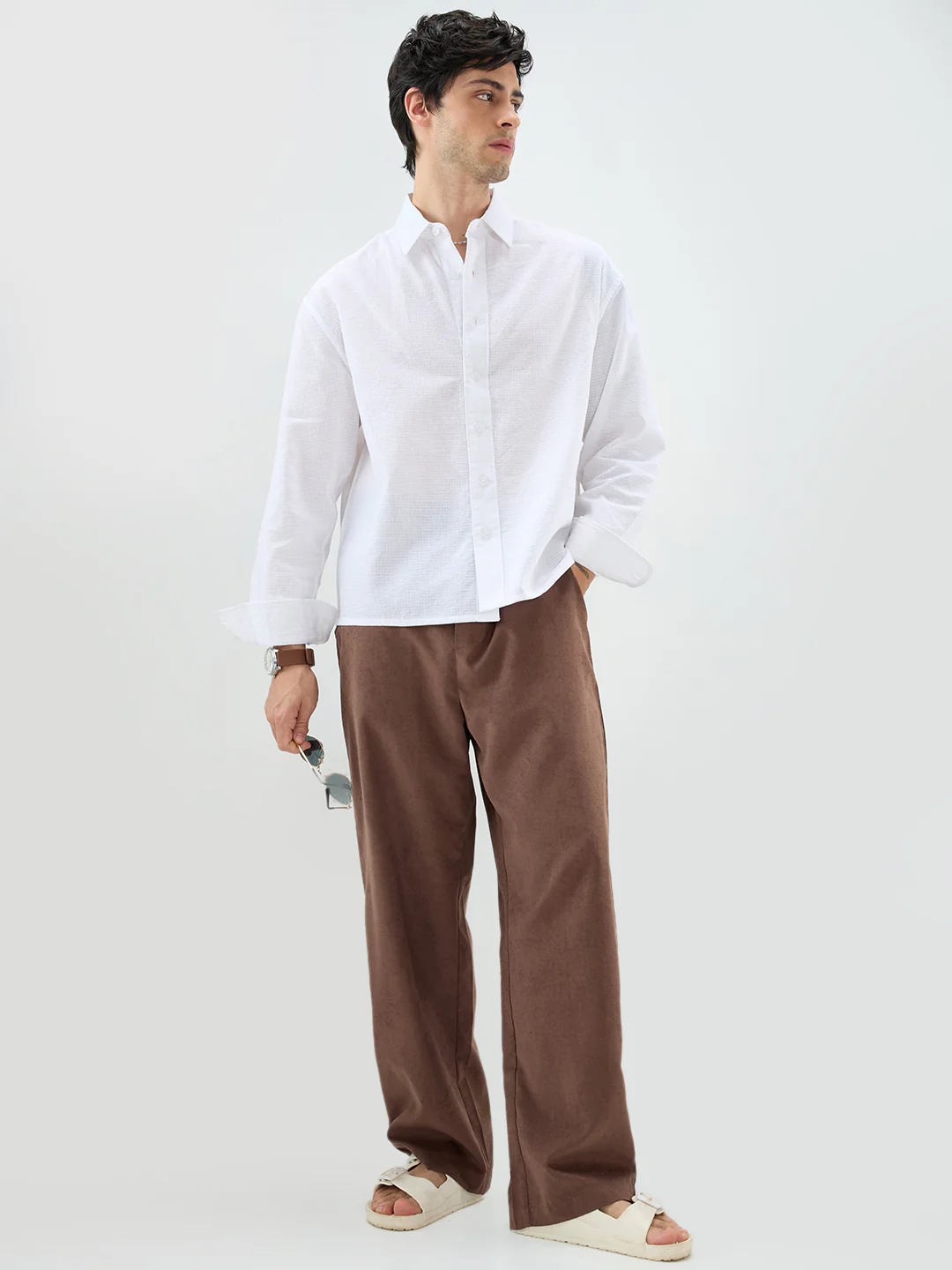 Cloud White Sheer Fine Weave Boxy Fit Crop Shirt - Image 8