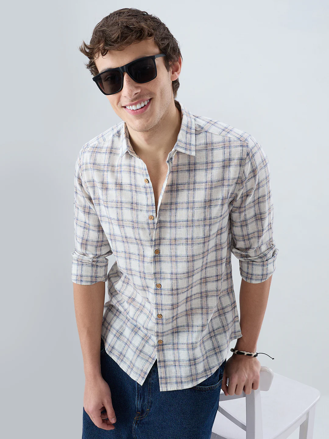 Coastal Beige & White Box Checks Shirt - Image 2