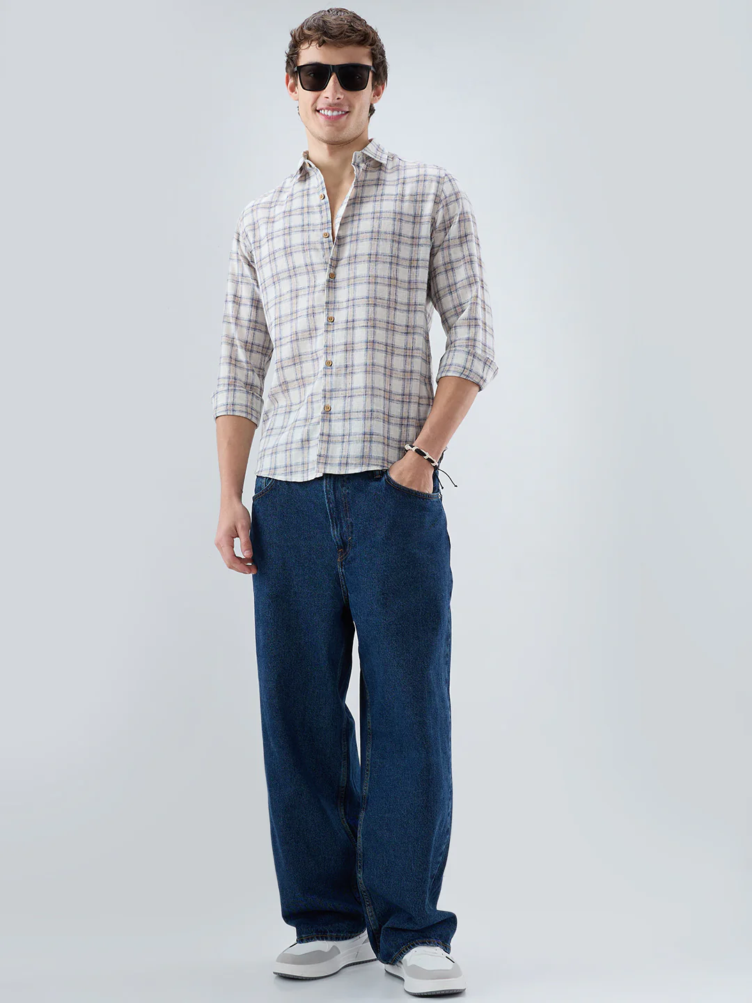 Coastal Beige & White Box Checks Shirt - Image 8