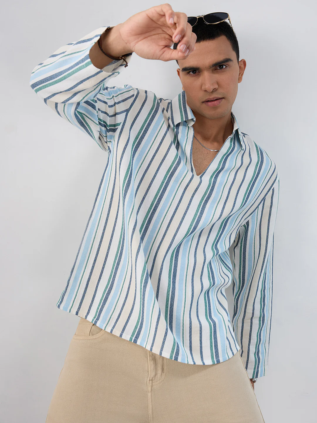 Coastal Blue Striped Oversized Polo Shirt - Image 2