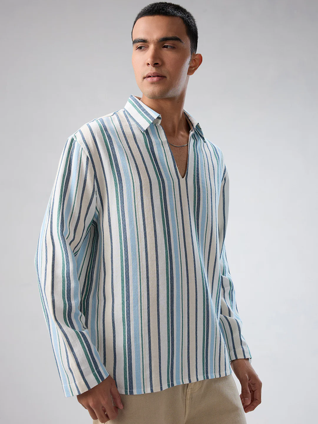 Coastal Blue Striped Oversized Polo Shirt - Image 5