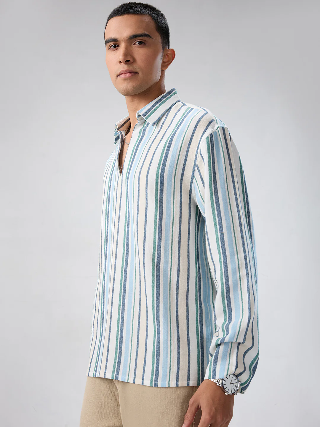 Coastal Blue Striped Oversized Polo Shirt - Image 6