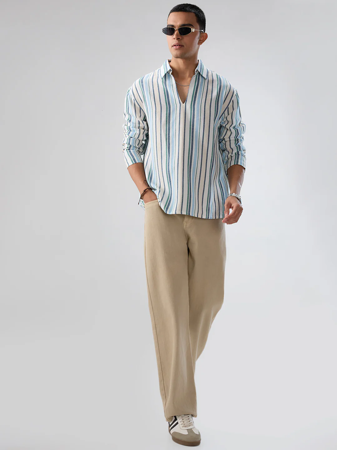 Coastal Blue Striped Oversized Polo Shirt - Image 8