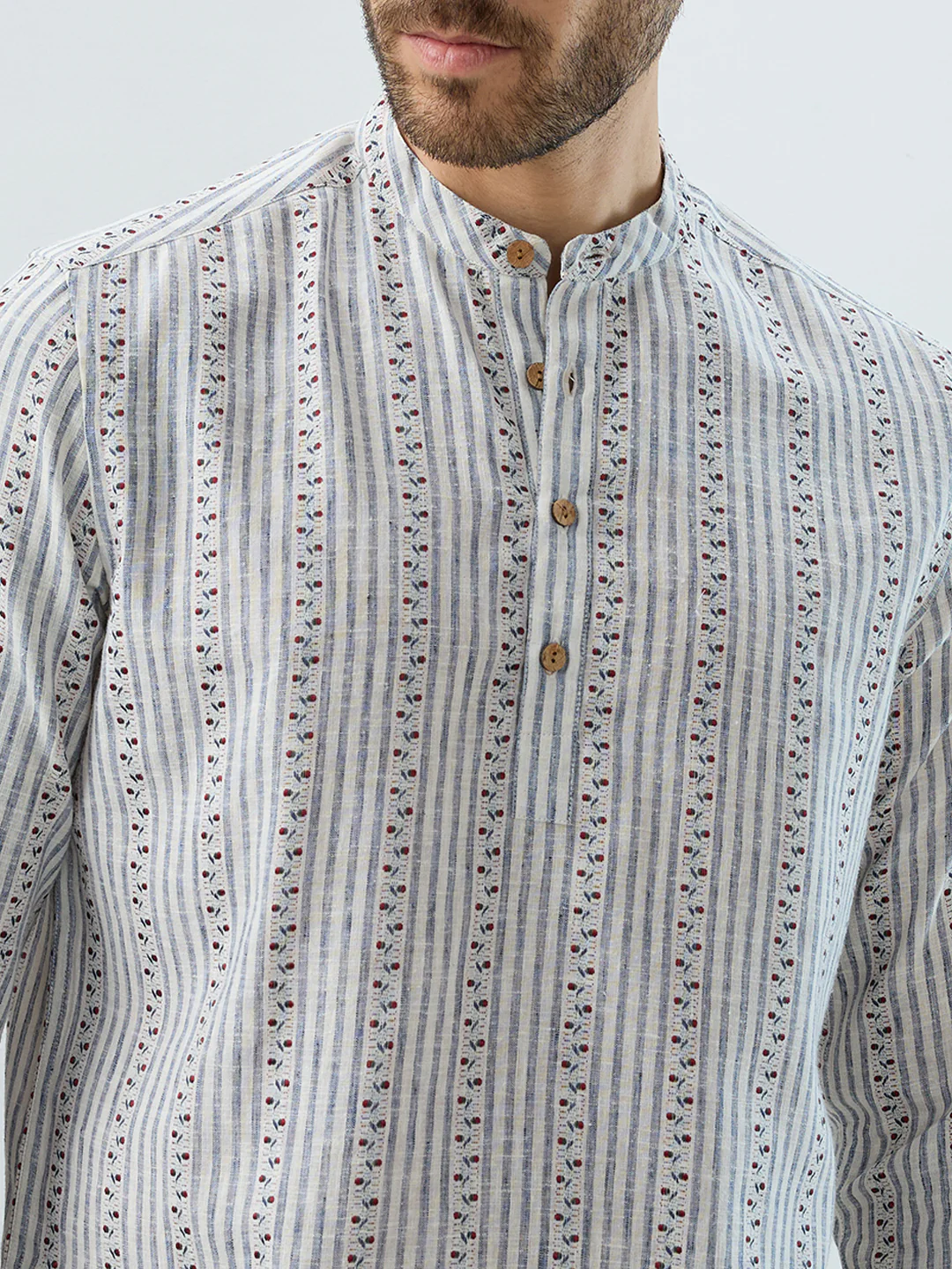 Coastal Mist Linen Blend Striped Kurta - Image 3