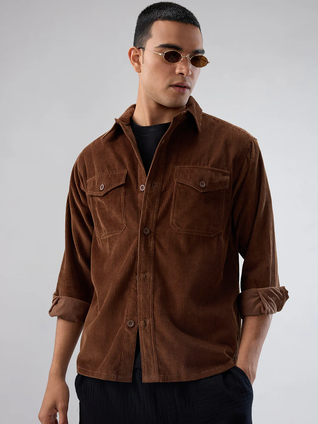 Cocoa Brown Corduroy Double Pocket Overshirt - Image 2