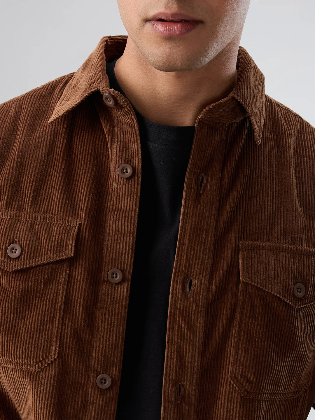 Cocoa Brown Corduroy Double Pocket Overshirt - Image 3