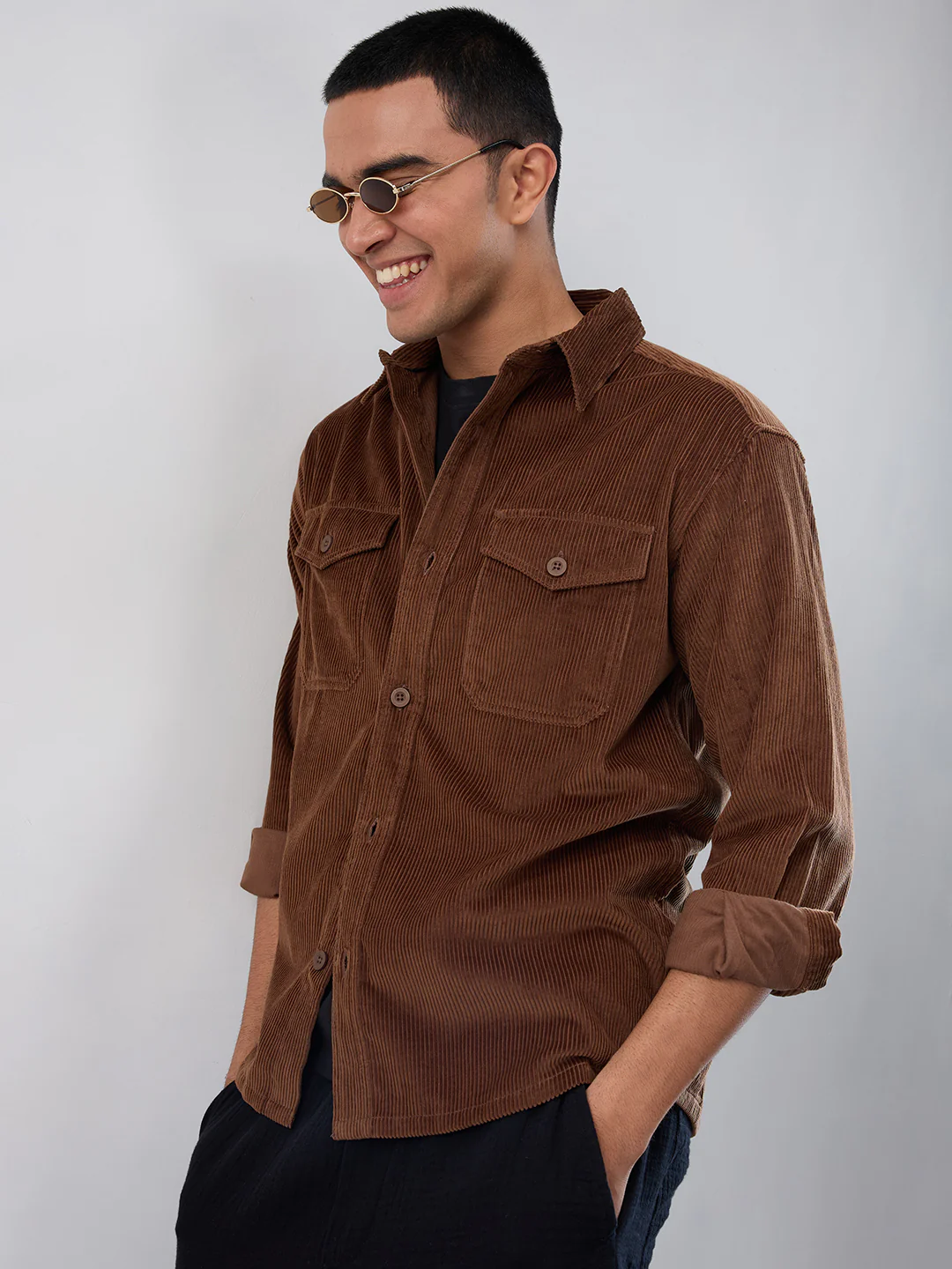 Cocoa Brown Corduroy Double Pocket Overshirt - Image 6