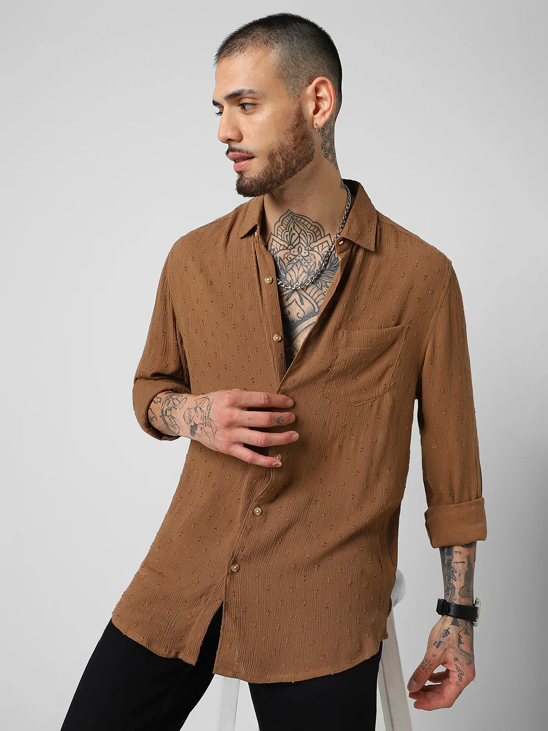 Cocoa Brown Swiss Dobby Shirt - Image 4