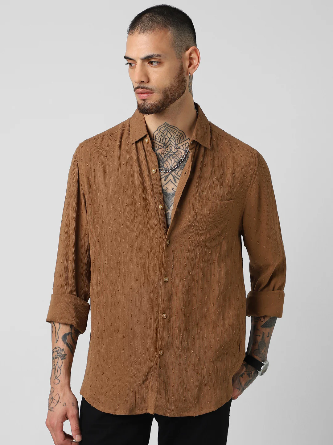 Cocoa Brown Swiss Dobby Shirt - Image 5