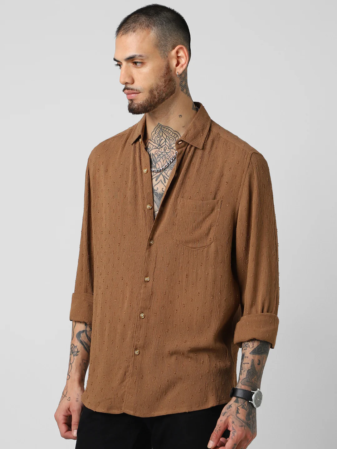 Cocoa Brown Swiss Dobby Shirt - Image 6