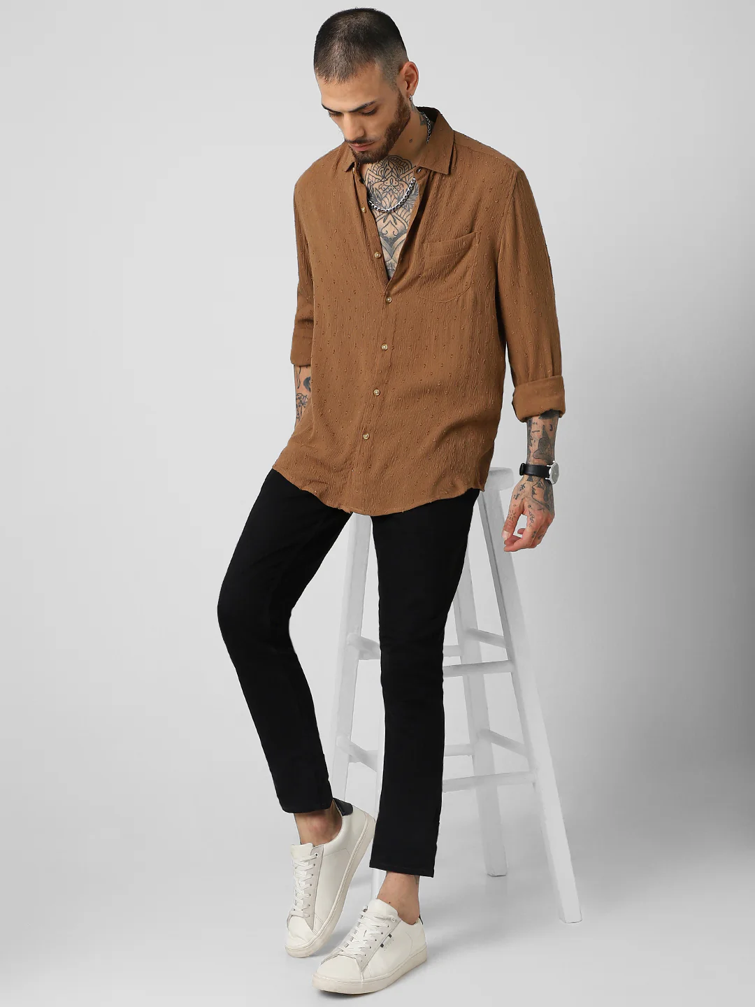 Cocoa Brown Swiss Dobby Shirt - Image 8