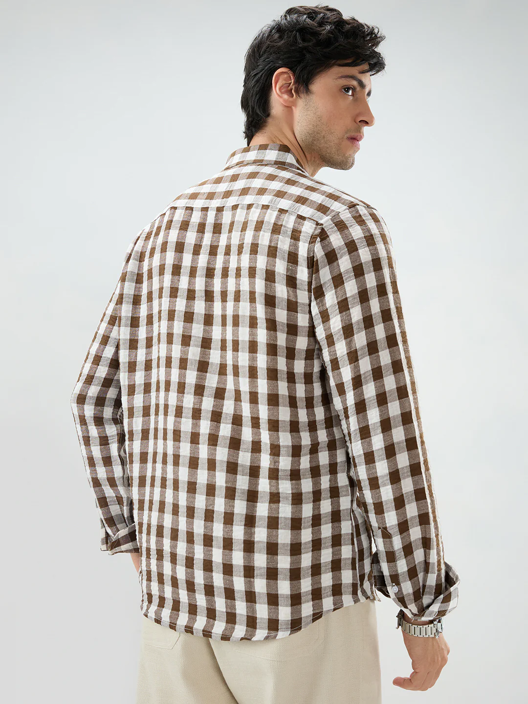 Cocoa Brown & White Gingham Checks Shirt - Image 6
