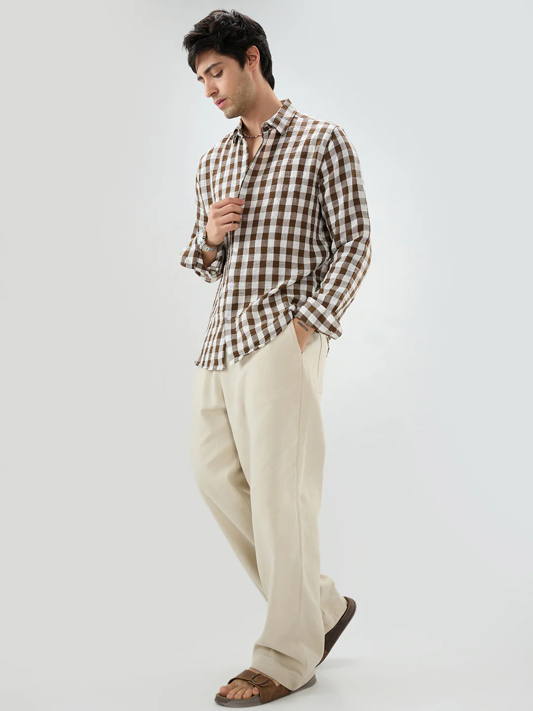 Cocoa Brown & White Gingham Checks Shirt - Image 7