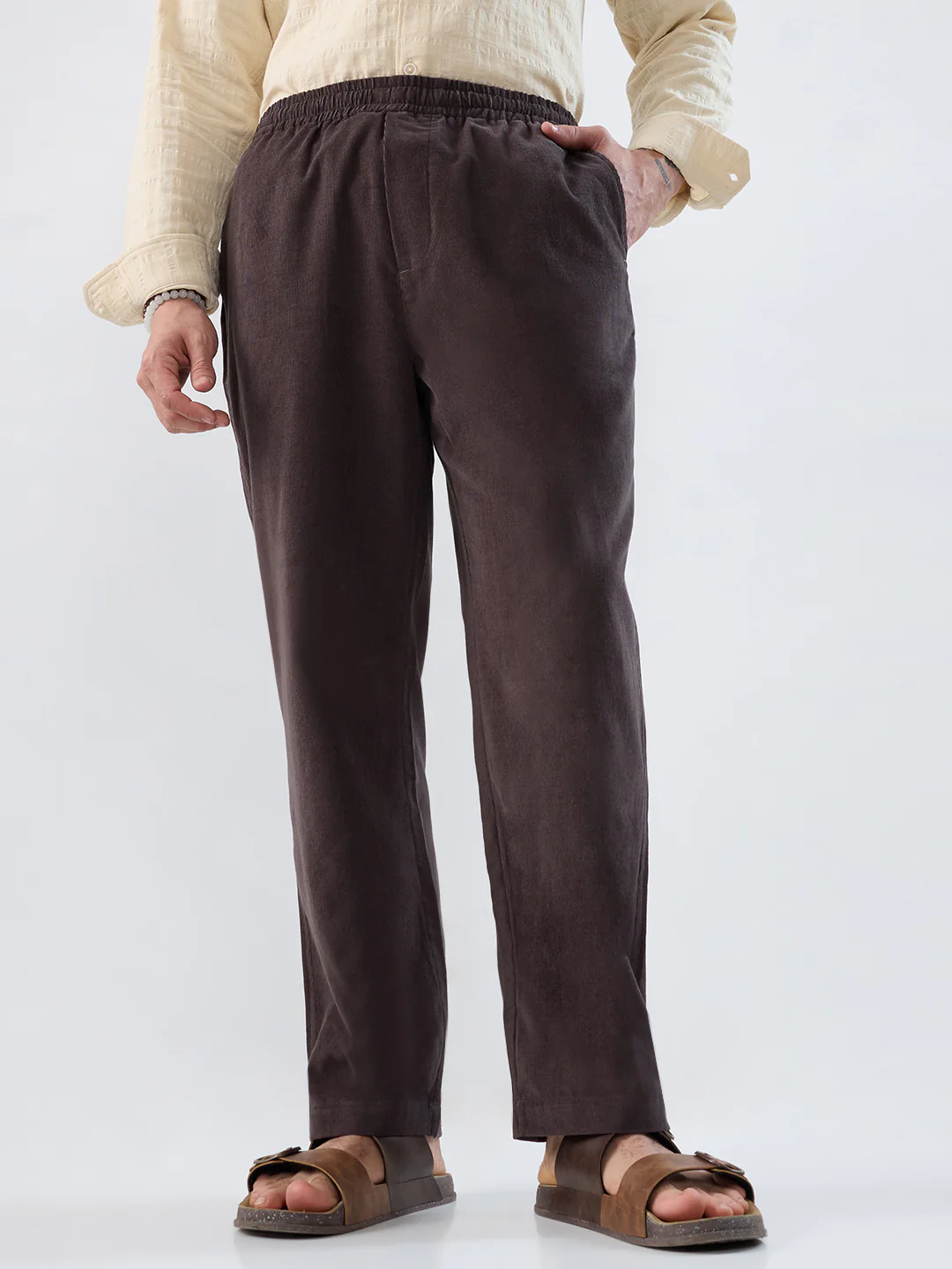 Coffee Brown Corduroy Tapered Trousers - Image 4