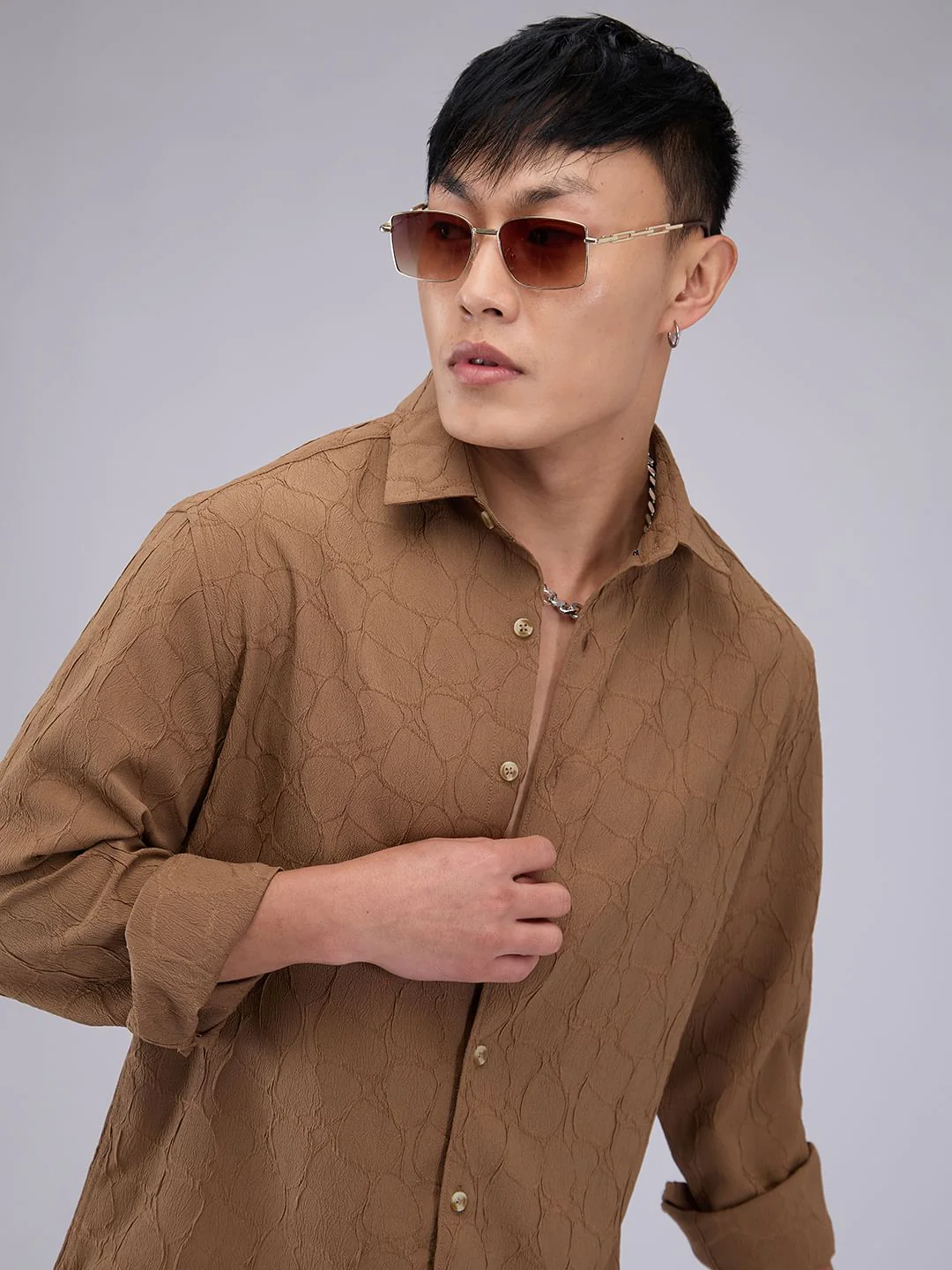 Coffee Brown Crumpled Textured Shirt - Image 4