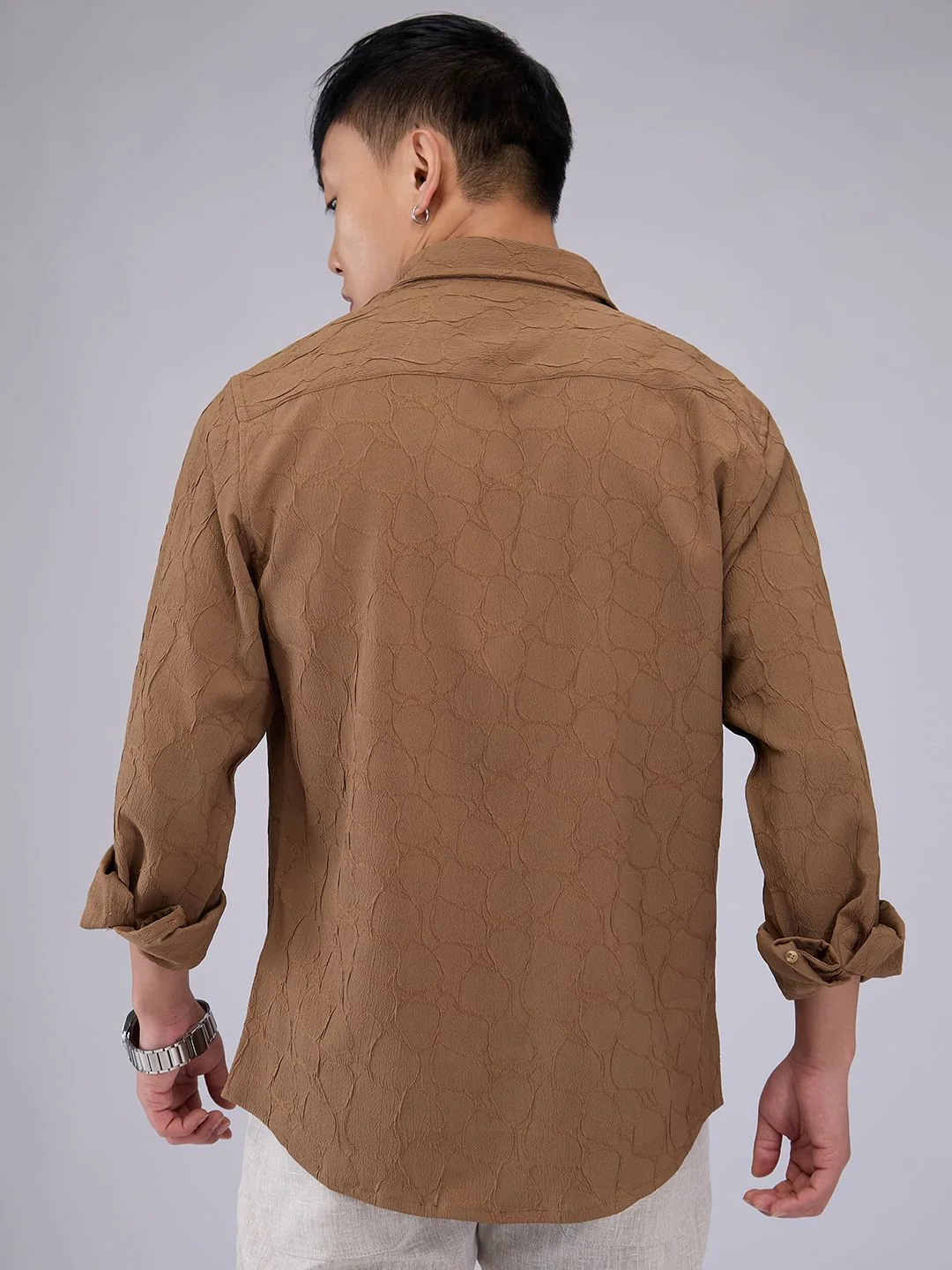 Coffee Brown Crumpled Textured Shirt - Image 7
