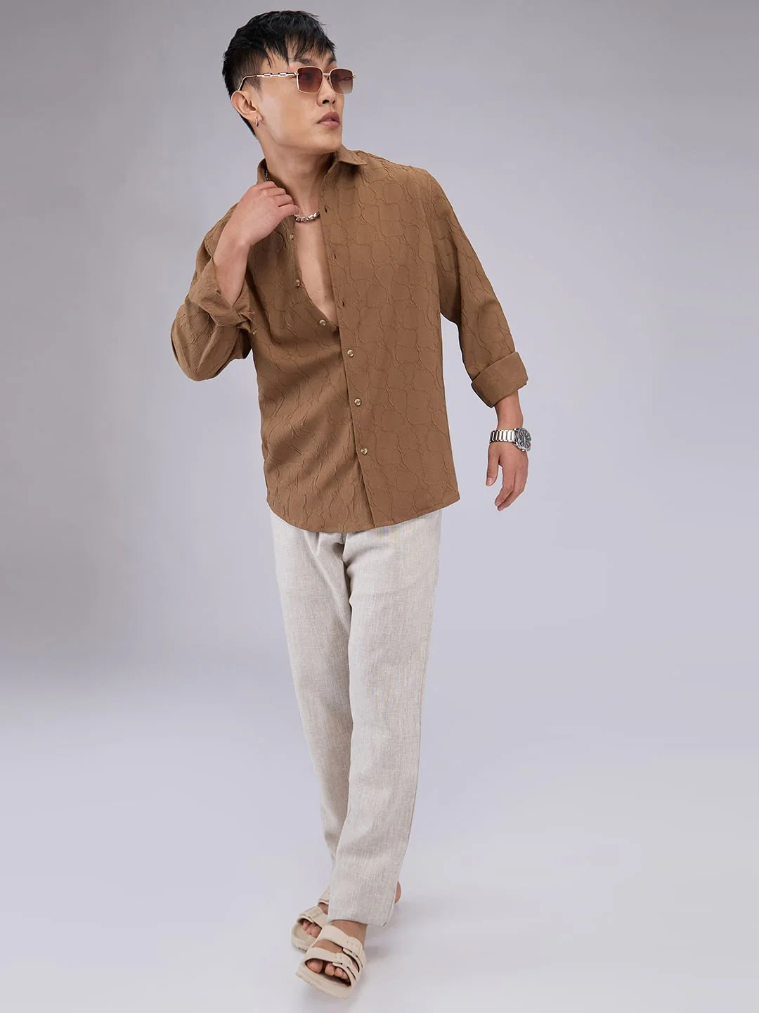 Coffee Brown Crumpled Textured Shirt - Image 8